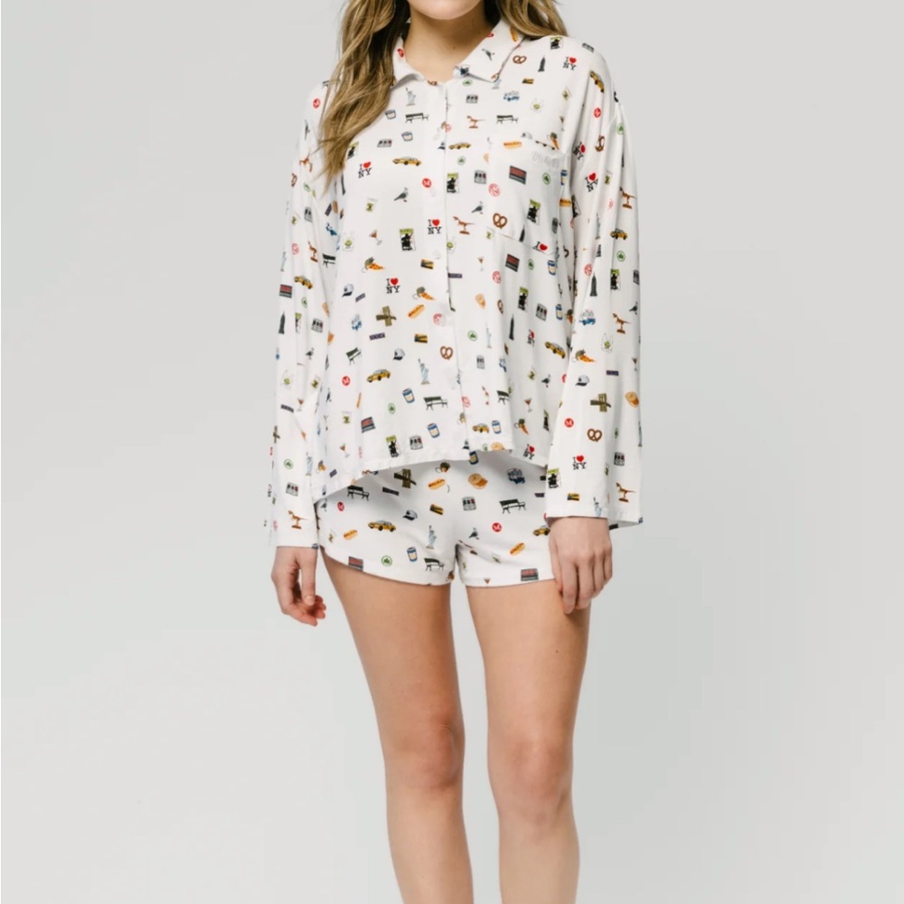 Women's White Printed Pajama Set pjs by pj new York